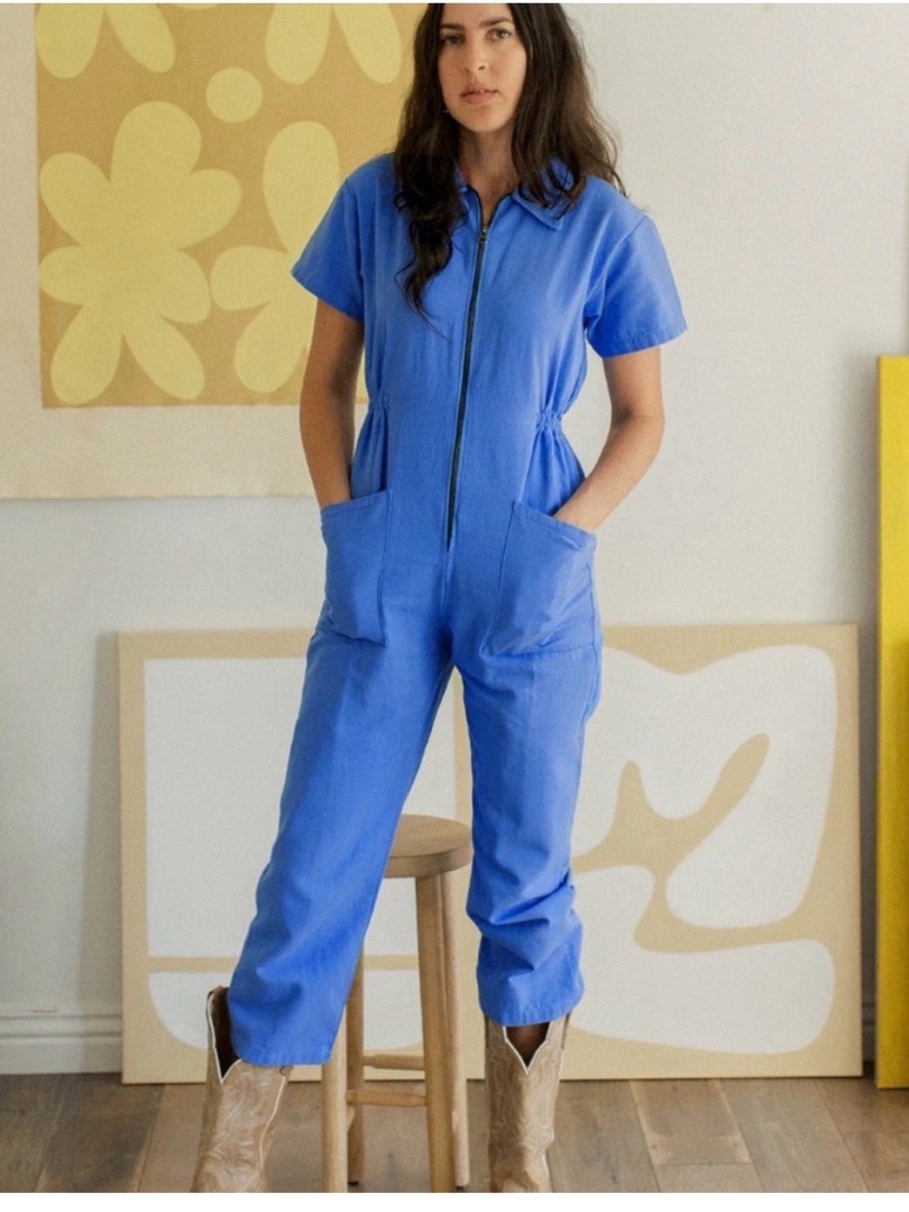 Noble Utility Zip-Front Jumpsuit in French Blue sz M